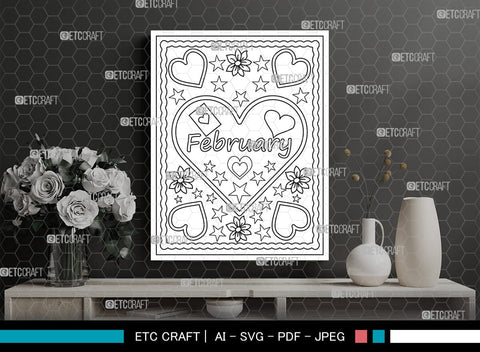 February Month Printable Coloring Page, PDF Colouring Book, Instant Download, CBP00012 SVG ETC Craft 