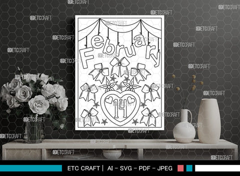 February Month Printable Coloring Page, PDF Colouring Book, Instant Download, CBP00012 SVG ETC Craft 