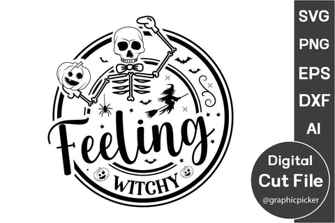 Feeling Witchy Halloween Round Sign SVG Design, Halloween SVG Design, SVGs,Quotes and Sayings,Food & Drink,On Sale, Print & Cut SVG DesignPlante 503 