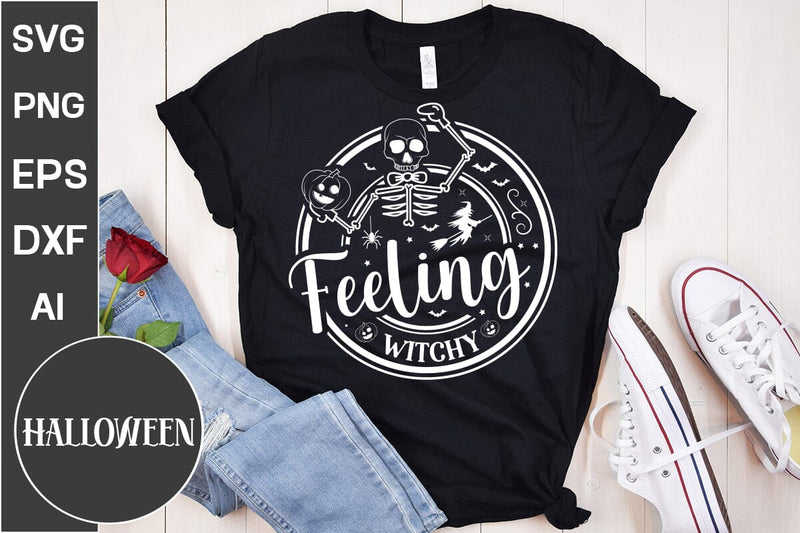 Feeling Witchy Halloween Round Sign SVG Design, Halloween SVG Design, SVGs,Quotes and Sayings,Food & Drink,On Sale, Print & Cut SVG DesignPlante 503 