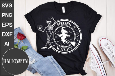 Feeling Witchy Round Sign SVG, Halloween Round Sign SVG, Farmhouse Halloween SVG Design,SVGs,Quotes and Sayings,Food & Drink,On Sale, Print & Cut SVG DesignPlante 503 