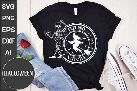 Feeling Witchy Round Sign SVG, Halloween Round Sign SVG, Farmhouse Halloween SVG Design,SVGs,Quotes and Sayings,Food & Drink,On Sale, Print & Cut SVG DesignPlante 503 
