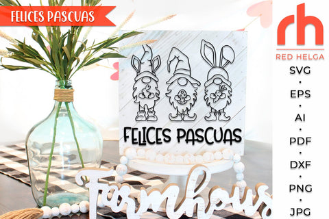 Felices Pascuas SVG, Easter Gnomies DXF, Spanish Window Decor Cut File SVG RedHelgaArt 