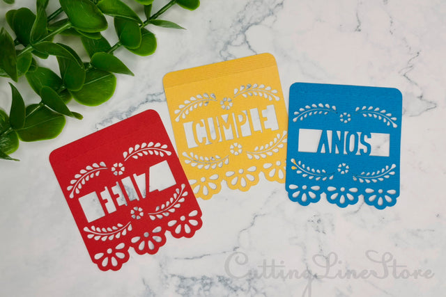 Feliz cumpleanos banner template, Mini papel picado banner SVG CuttingLineStore 