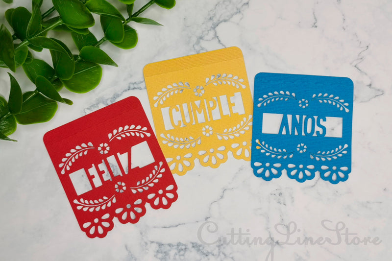 Feliz cumpleanos banner template, Mini papel picado banner SVG CuttingLineStore 