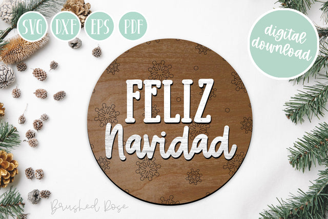 Feliz Navidad Laser Cut round sign file| Glowforge SVG Brushed Rose 