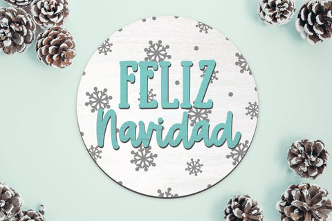 Feliz Navidad Laser Cut round sign file| Glowforge SVG Brushed Rose 