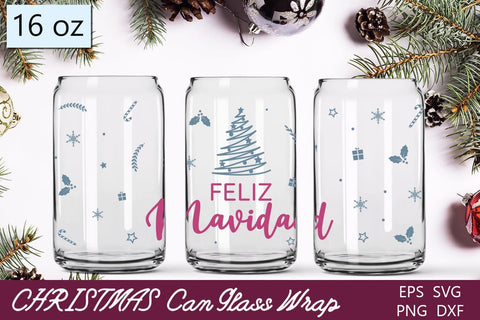 Feliz navidad svg, Christmas can glass wrap, 16 oz libbey sublimation Sublimation AnastasiyaArtDesign 