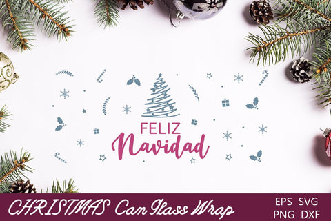 Feliz navidad svg, Christmas can glass wrap, 16 oz libbey sublimation Sublimation AnastasiyaArtDesign 