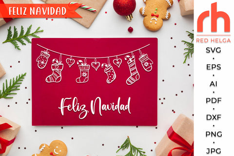 Feliz Navidad SVG - Hanging Stockings Cut File - Spanish Christmas DXF SVG RedHelgaArt 