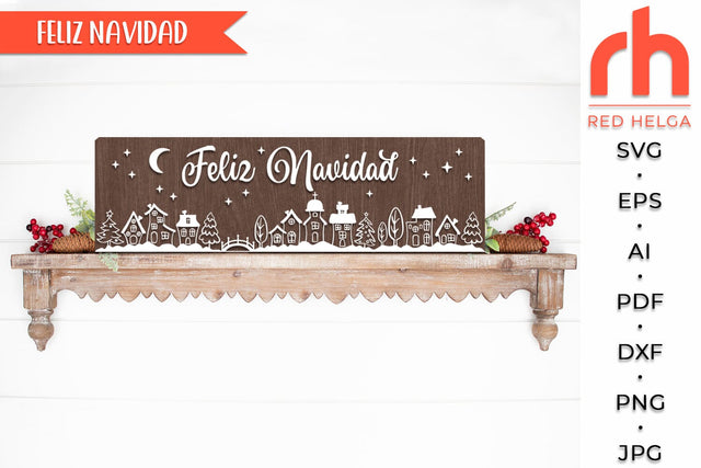Feliz Navidad SVG - Horizontal Sign Cut File - Spanish Christmas DXF SVG RedHelgaArt 