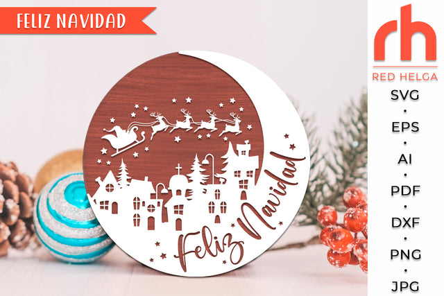 Feliz Navidad SVG - Snowy Village Cut File - Spanish Christmas DXF SVG RedHelgaArt 