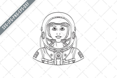 Female Astronaut Wearing a Space Helmet and Spacesuit Front Tattoo Style Black and White SVG Patrimonio Designs Limited 