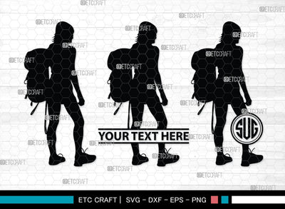 Female Hiker Monogram, Female Hiker Silhouette, Female Hiker SVG, Hiking Svg, Woman Hiking Svg, Hiker Svg, SB00358 SVG ETC Craft 