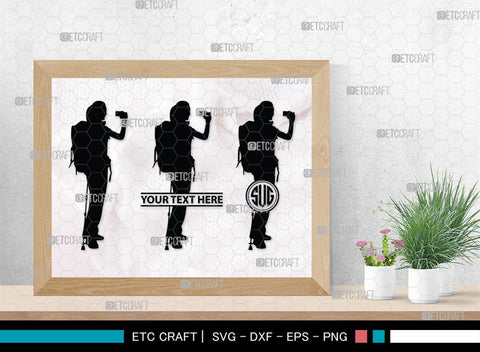 Female Hiker Monogram, Female Hiker Silhouette, Female Hiker SVG, Hiking Svg, Woman Hiking Svg, Hiker Svg, SB00358 SVG ETC Craft 