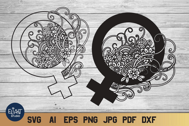 Female SVG Symbol, Gender Female Icon with Flowers. SVG Elinorka 
