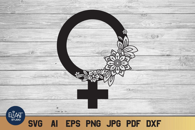 Female SVG Symbol, Gender Female Icon with Flowers. SVG Elinorka 