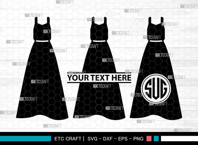 Female Wedding Dress Icons Monogram, Wedding Dress Svg, Woman Dress Svg, Girl Clothing, Female Wedding Dress Monogram, Icon Monogram, Svg Cut File, Dxf, Eps, Png, SVG ETC Craft 