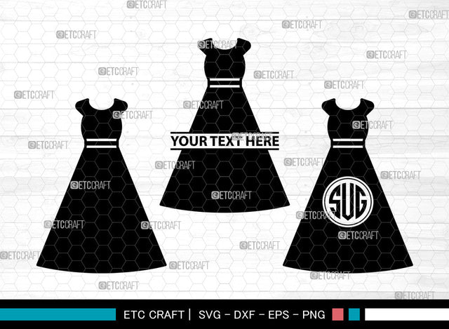 Female Wedding Dress Icons Monogram, Wedding Dress Svg, Woman Dress Svg, Girl Clothing, Female Wedding Dress Monogram, Icon Monogram, Svg Cut File, Dxf, Eps, Png, SVG ETC Craft 