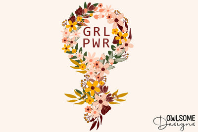 Feminist Girl Power Floral Symbol PNG Design Sublimation Owlsome.Designs 