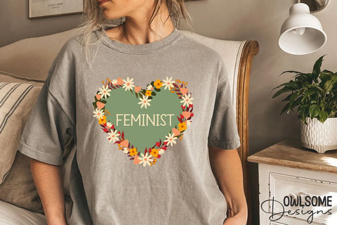 Feminist Heart With Florals PNG Design Sublimation Owlsome.Designs 