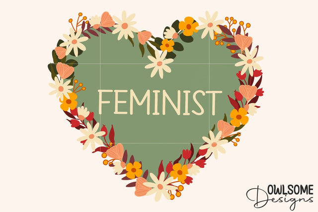 Feminist Heart With Florals PNG Design Sublimation Owlsome.Designs 