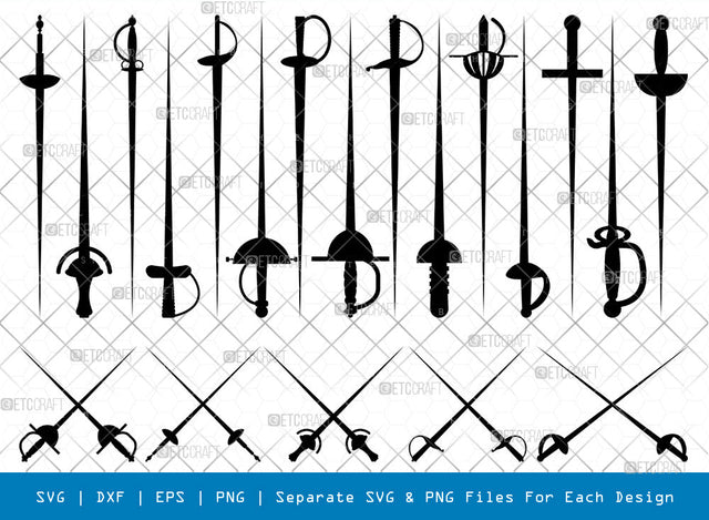 Fencing Sword SVG Cut Files, Sword Silhouette, Dagger Svg, Knife Svg, Weapon Svg, Fighting Svg, Long Sword Svg, Sword Bundle, SVG ETC Craft 