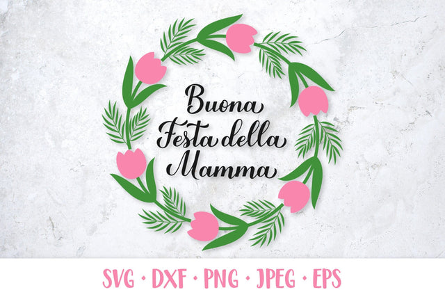 Festa della Mamma. Happy Mothers Day in Italian round sign SVG LaBelezoka 