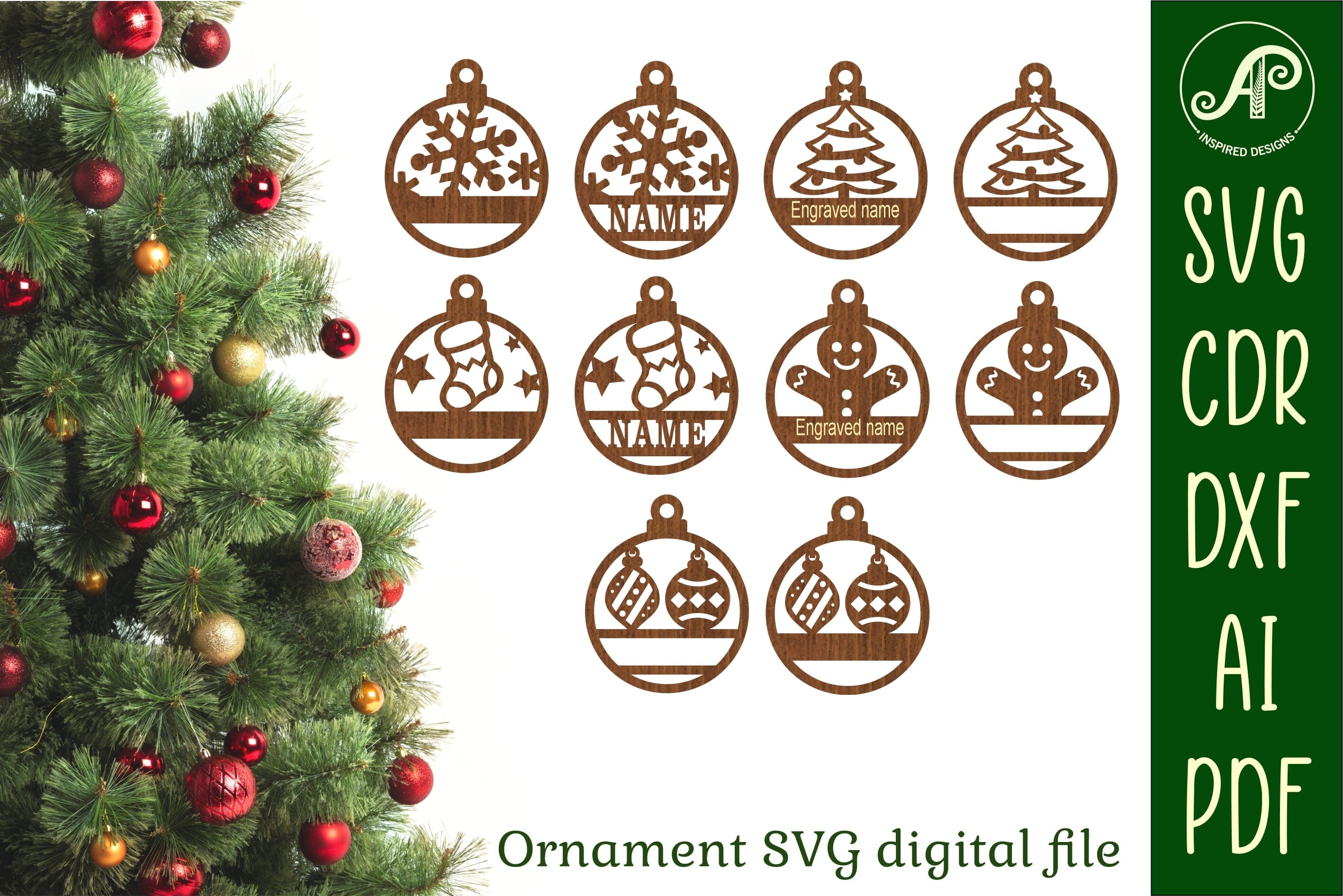 Name Christmas Ornaments - laser cut file, SVG DXF plans
