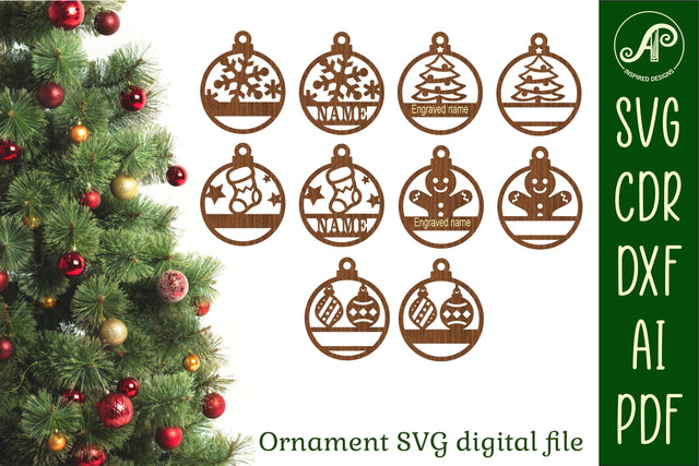 Festive Christmas Ornaments, 5 designs SVG laser cut SVG APInspireddesigns 