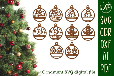 Festive Christmas Ornaments, 5 designs SVG laser cut SVG APInspireddesigns 