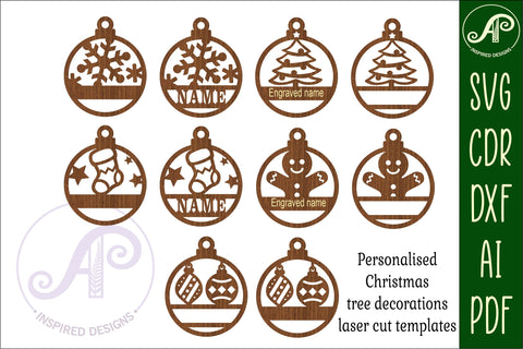 Festive Christmas Ornaments, 5 designs SVG laser cut SVG APInspireddesigns 