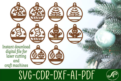 Festive Christmas Ornaments, 5 designs SVG laser cut SVG APInspireddesigns 
