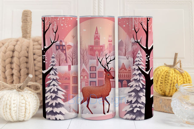 Festive Deer Pink Christmas Tumbler Wrap, Pink Christmas 20 oz Skinny, Pink Christmas PNG Sublimation Design Sublimation BouDesign 