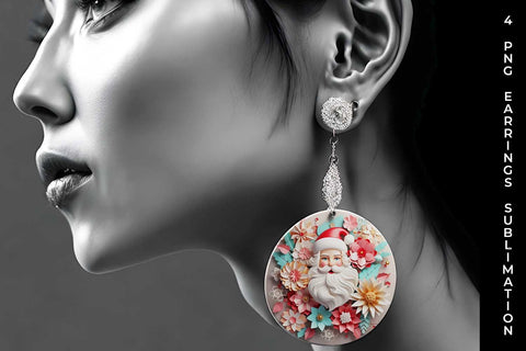 Festive Fashion Delight 3D Santa Claus Earrings Sublimation PNG Bundle Free For Commercial Use Sublimation Sintegra 