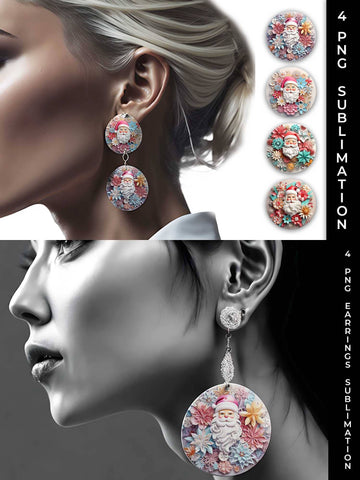 Festive Fashion Delight 3D Santa Claus Earrings Sublimation PNG Bundle Free For Commercial Use Sublimation Sintegra 