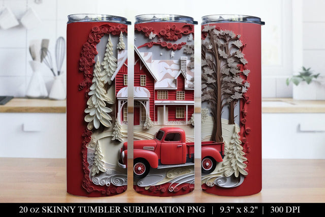 Festive Red Christmas Pickup Truck Tumbler Wrap Sublimation BijouBay 