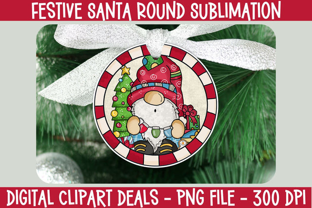 Festive Santa Round Sublimation - Santa Christmas Ornament PNG Sublimation Design Sublimation Digital Clipart Deals 