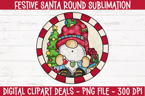 Festive Santa Round Sublimation - Santa Christmas Ornament PNG Sublimation Design Sublimation Digital Clipart Deals 