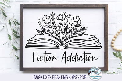 Fiction Addiction Floral Book SVG SVG Wispy Willow Designs 