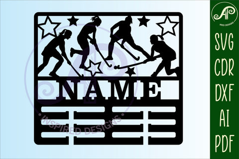 Field hockey female medal holder Name svg laser cut template SVG APInspireddesigns 