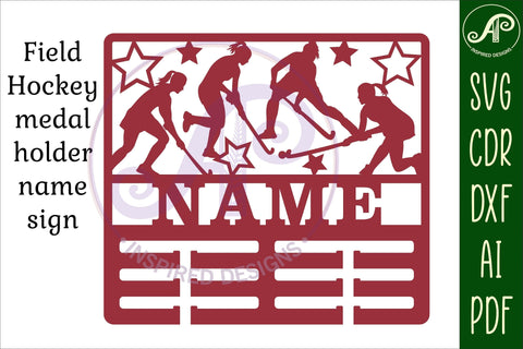 Field hockey female medal holder Name svg laser cut template SVG APInspireddesigns 