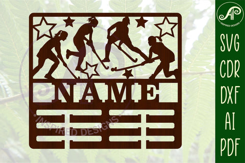 Field hockey female medal holder Name svg laser cut template SVG APInspireddesigns 