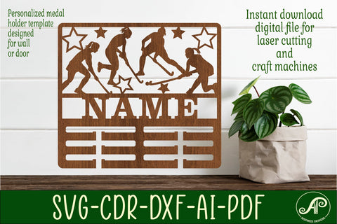 Field hockey female medal holder Name svg laser cut template SVG APInspireddesigns 