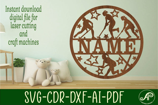 Field Hockey female name sign svg laser cut template SVG APInspireddesigns 