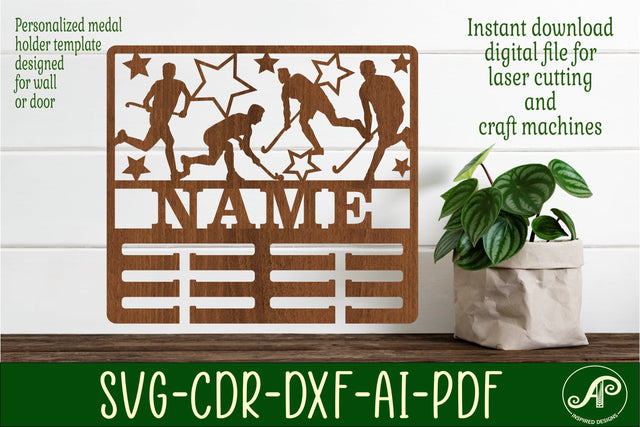 Field hockey male medal holder Name svg laser cut template SVG APInspireddesigns 