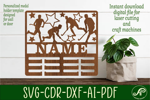 Field hockey male medal holder Name svg laser cut template SVG APInspireddesigns 