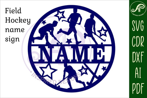 Field Hockey male name sign svg laser cut template SVG APInspireddesigns 