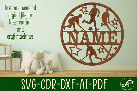 Field Hockey male name sign svg laser cut template SVG APInspireddesigns 