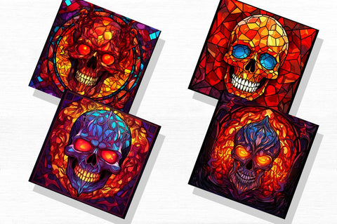 Fiery Skulls Halloween Stained Glass Bundle Sublimation Regulrcrative 